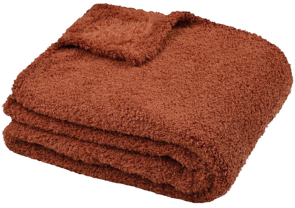 Stof Textiles Plaid/bankdeken Montreal - terracotta - 180 x 220 cm - harige polyester stof - 2 persoons Terracotta bruin
