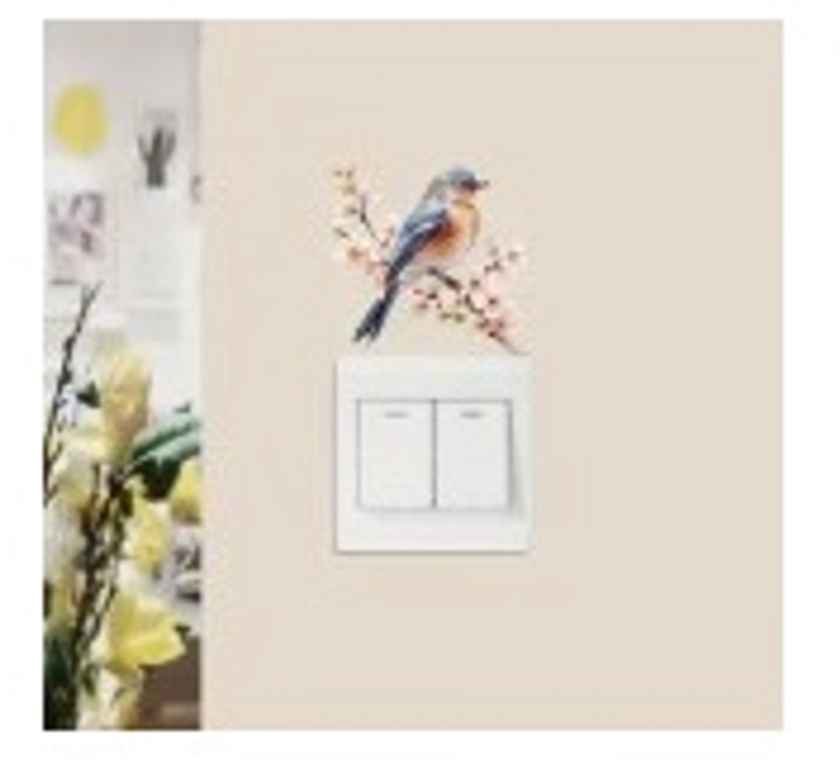 Muursticker - Schakelaarsticker - Vogel – Bloem - Muur Sticker / Raamsticker Keuken - Laptop sticker - Boven stopcontact – Handgeschilderd | Kinderkamer | Jongens – Meisjes – Baby Decor - Poster | Verwijderbaar – Zelfklevend plakfolie | DH Collection