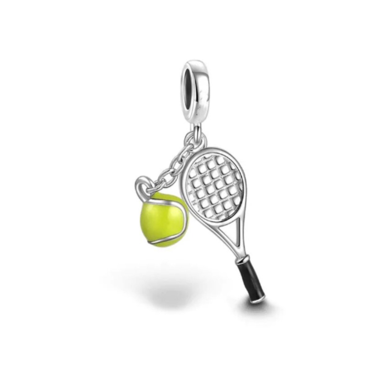 SportPresent® - Sportbedel - Padel - Tennis - Tennisbal - Sport - Tennisracket - Gele - Tennisbal - Emaille - Sportbedel - Hangbedel Charm - Zilver - 925 - Meerkleurig – Ketting - Bedelarmband -Kraal – Teamkado