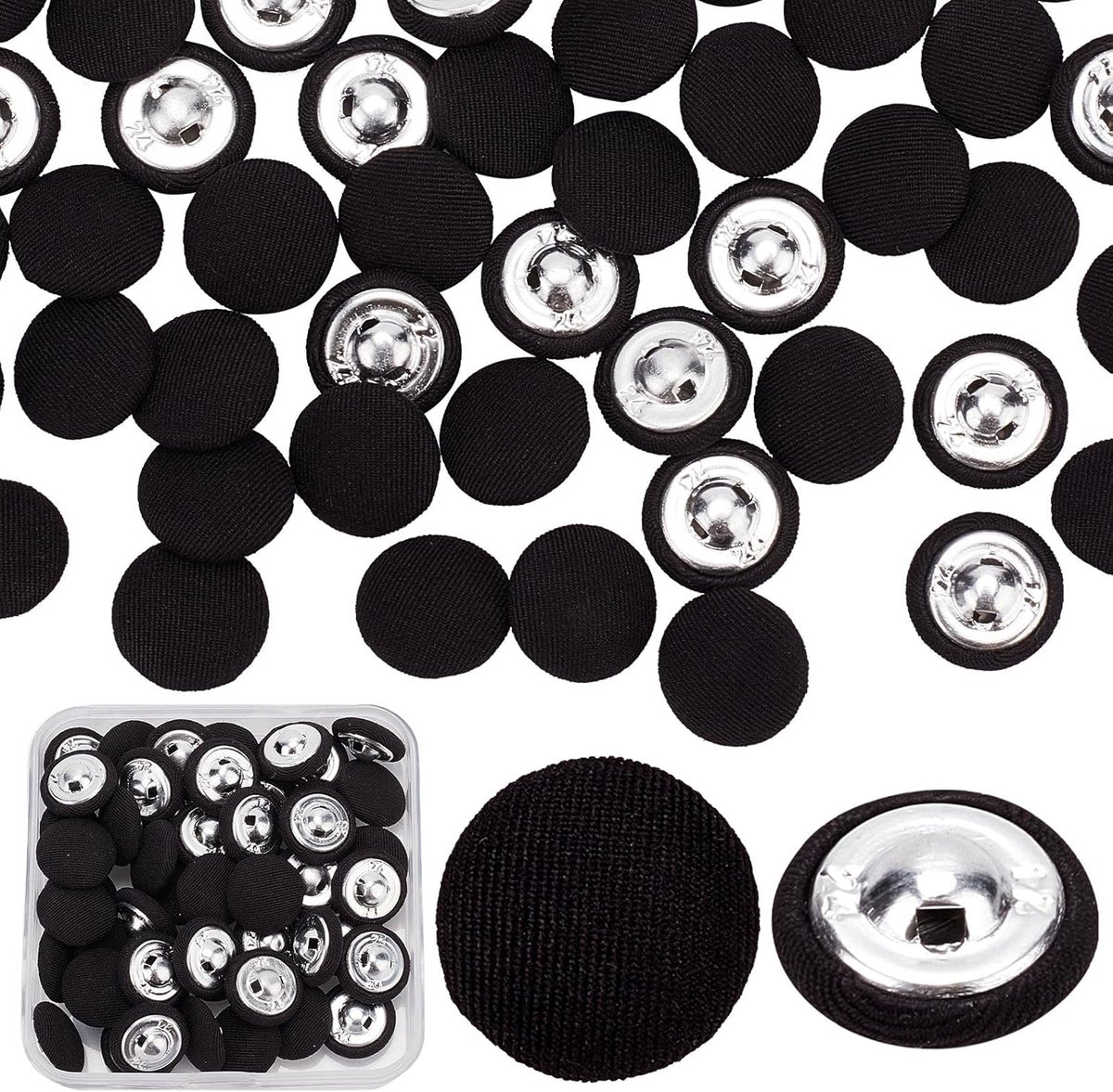 50 stuks zwarte stoffen naaiknopen - Ronde kleding knopen voor jassen, broeken en accessoires