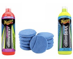 Meguiar's Hybrid Ceramic Liquid Wax - Keramische Wax + 10 microvezel wax pads + Hybrid Ceramic Pre-Wax Prep