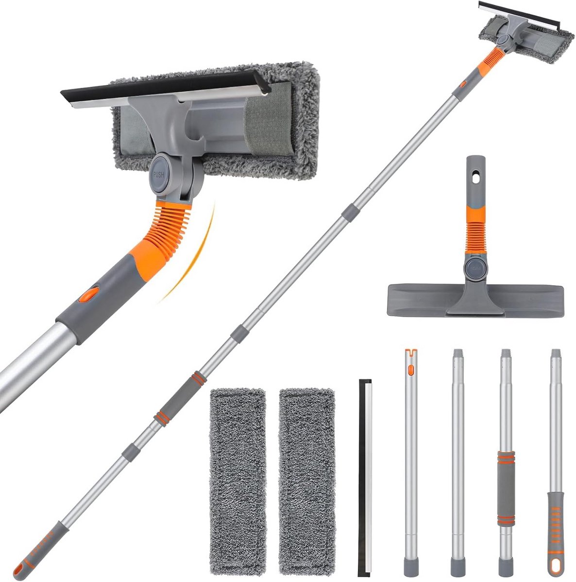 2-in-1 Raamwisserreiniger met Verlengstang - Flexibel Glasreinigingsgereedschap voor Binnen en Buiten