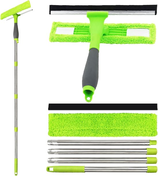Kottwca 4,5 m ruitenwisser, 2-in-1 professionele raamreinigingsset met telescoopstang, ideaal voor binnen en buiten, hoge ramen, muur, auto, met rubberen wisser en microvezeldoek, blauw