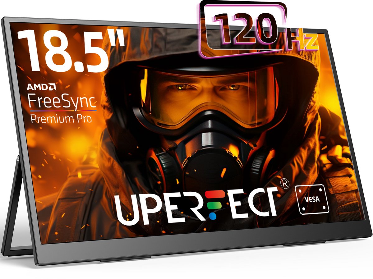 UPERFECT 18.5" Portable Gaming draagbaar Monitor| 120Hz FHD IPS draagbaar scherm| 100% sRGB | 1200:1 Contrast | Dual HDMI/Type-C | VESA Mount | Ultra-Slim Design