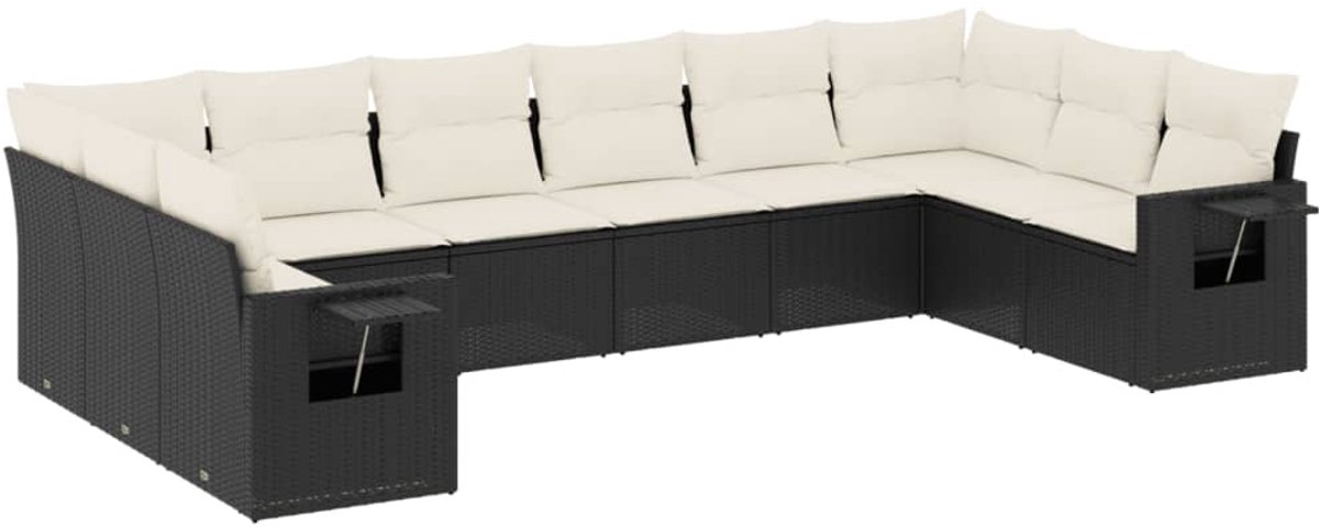 The Living Store 10-delige Loungeset met kussens poly rattan zwart - Loungeset - Tuinset - Buitenmeubelen - Lounge Set - Ratan Meubel