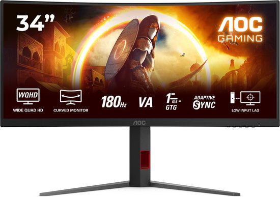 AOC G4 CU34G4 - WQHD Curved Ultrawide Gaming Monitor - 180hz - 34 inch