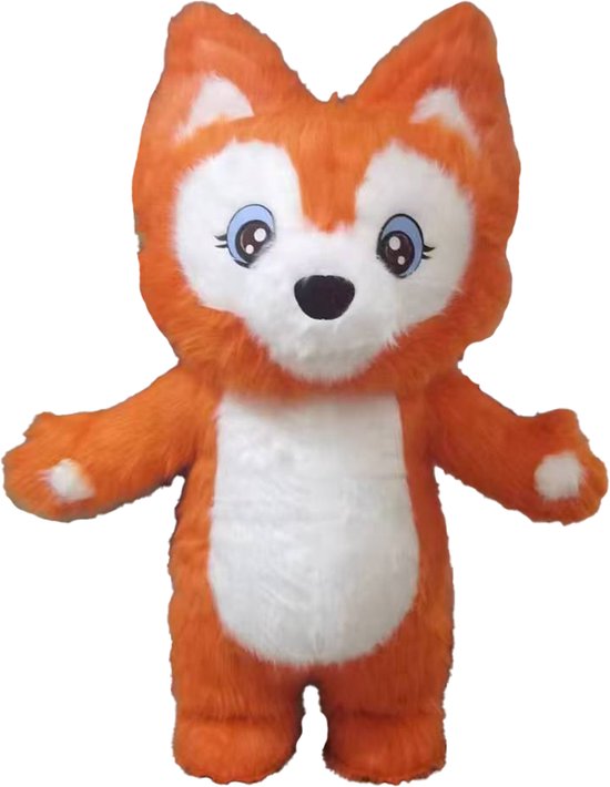KIMU Mega Opblaasbare Mascotte Vos Oranje - 2 Meter Fox Kostuum Opblaasbaar Pak - Groot Vossenpak Opblaaspak - Opblaas Vossenjacht Kerstkado Kerst Kado