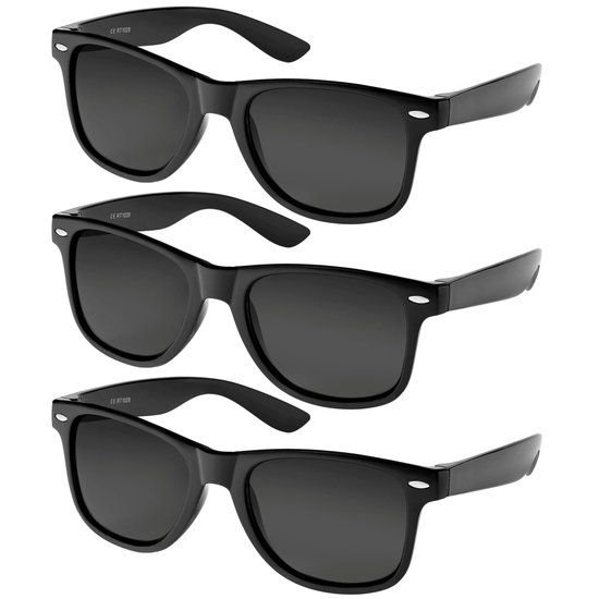 Fako Fashion® - 3x Zonnebril Zwart - Heren Zonnebril - Dames Zonnebril - Classic - UV400 - Zwarte Glazen - 3 Stuks