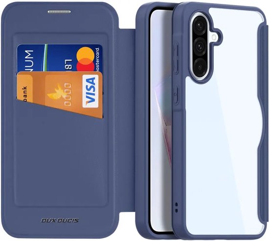 Coque Dux Ducis Skin X Pro compatible avec Samsung Galaxy A36/A56 | Compatible avec MagSafe/Qi2 | Bibliothèque avec porte-carte RFID | Housse de protection | Bleu transparent