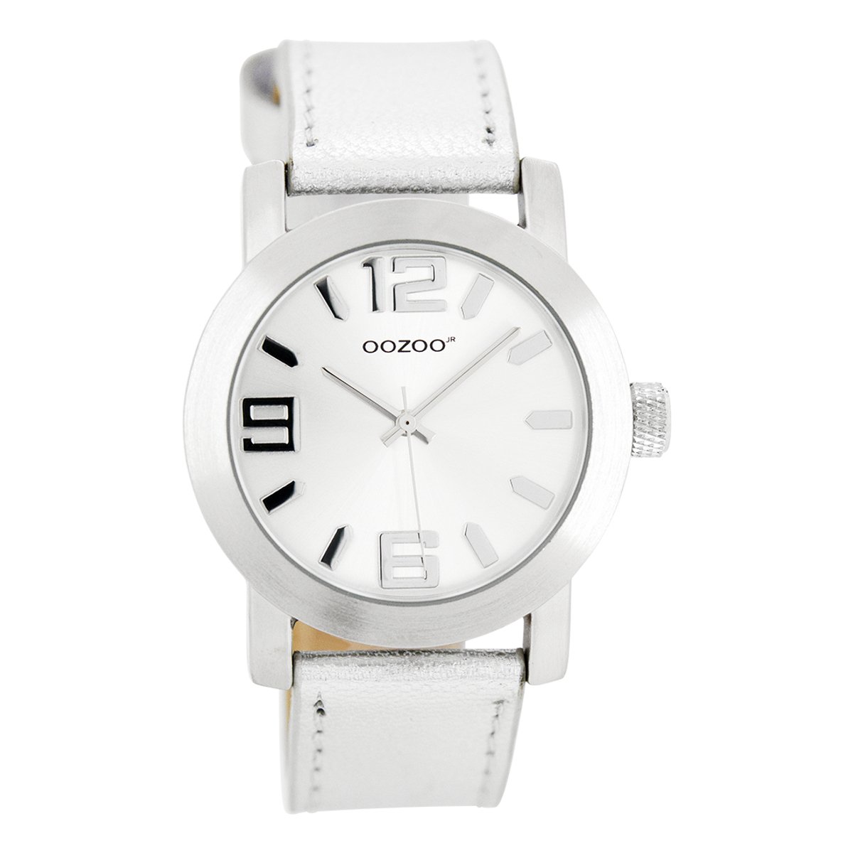 OOZOO Timepieces - Zilverkleurige horloge met zilverkleurige leren band - JR200