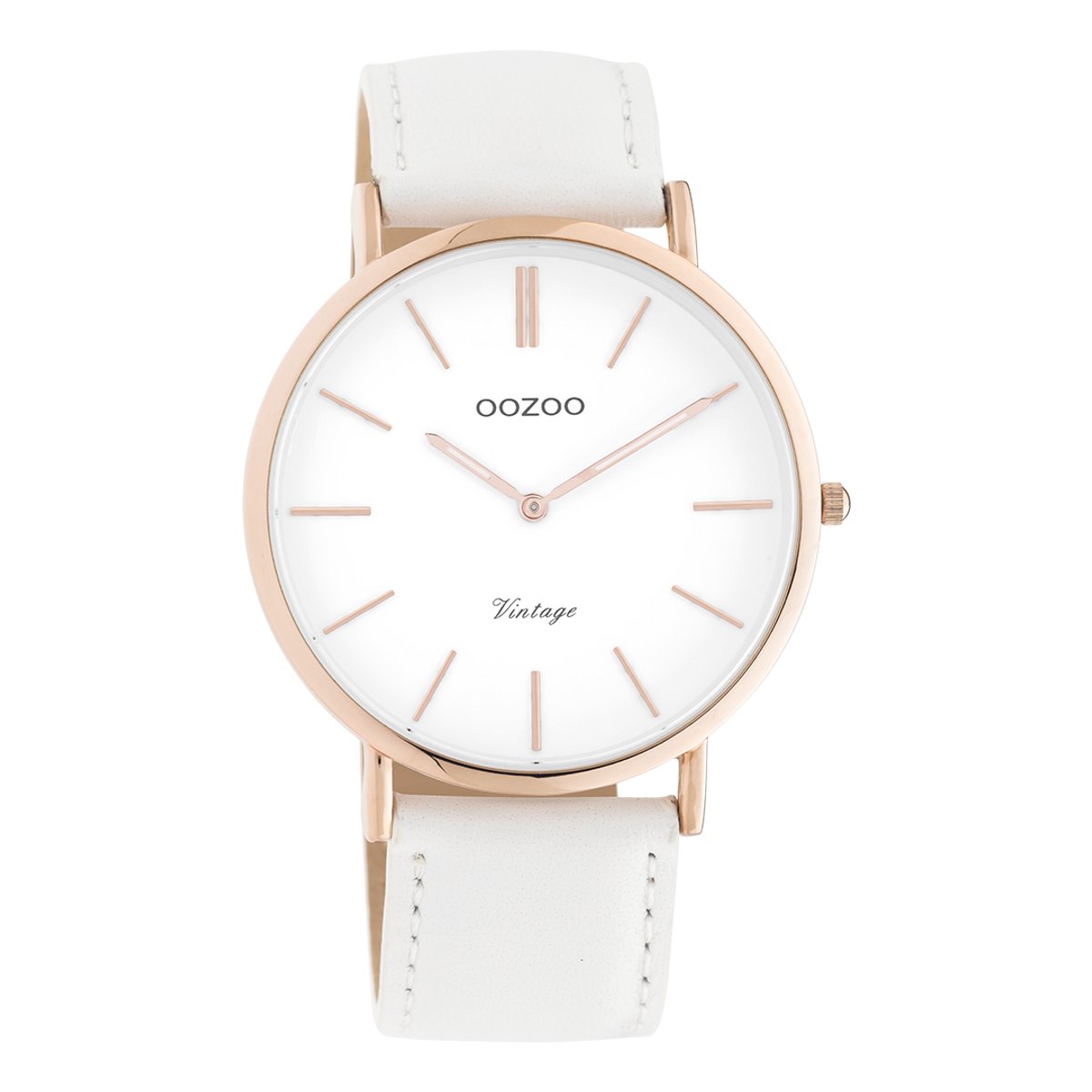 OOZOO Timepieces - Rosé goudkleurige horloge met witte leren band - C9315