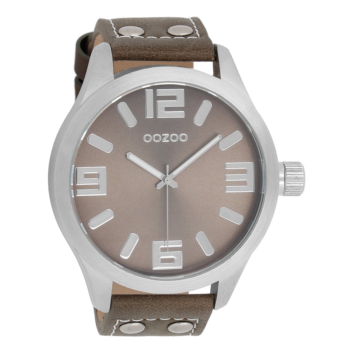 OOZOO Timepieces - Zilverkleurige horloge met taupe leren band - C1014