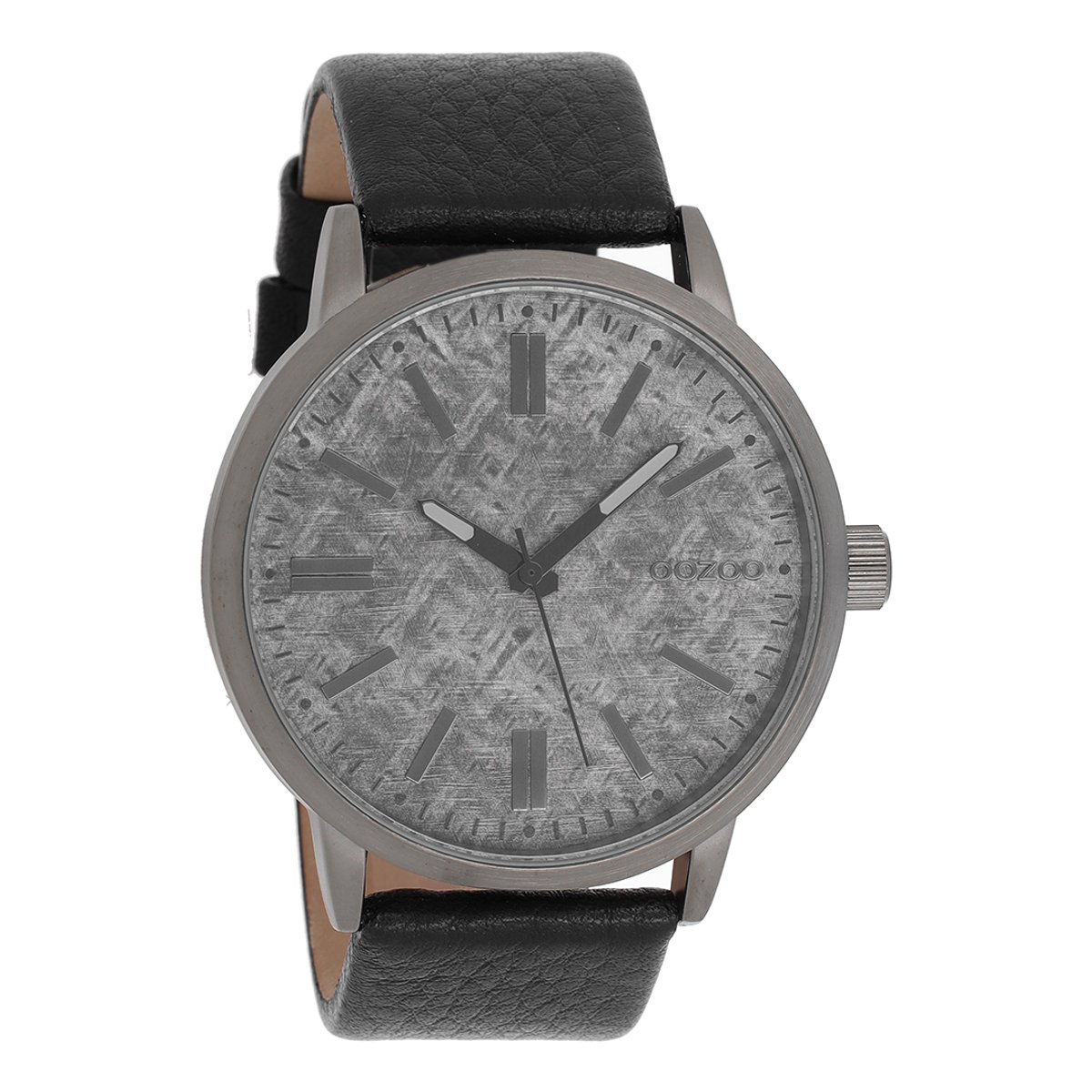 OOZOO Timepieces - Titanium horloge met zwarte leren band - C9409