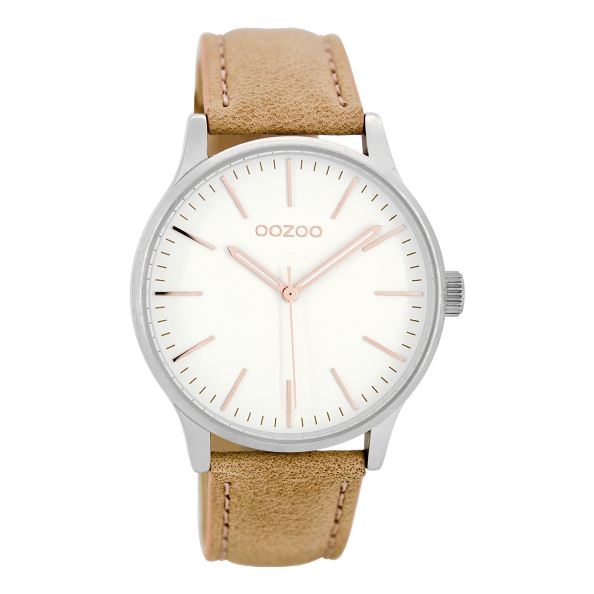OOZOO Timepieces - Zilverkleurige horloge met oud roze leren band - C8541