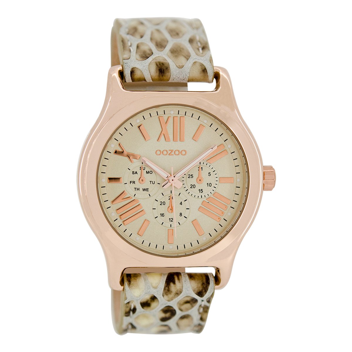 OOZOO Timepieces - Rosé goudkleurige horloge met zand leren band - C7613