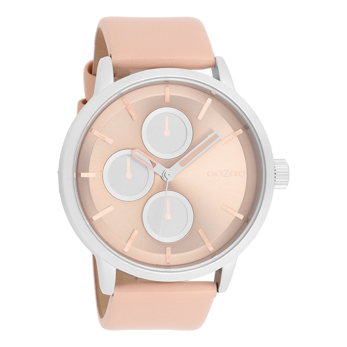 OOZOO Timepieces - Zilverkleurige horloge met oud roze leren band - C9425