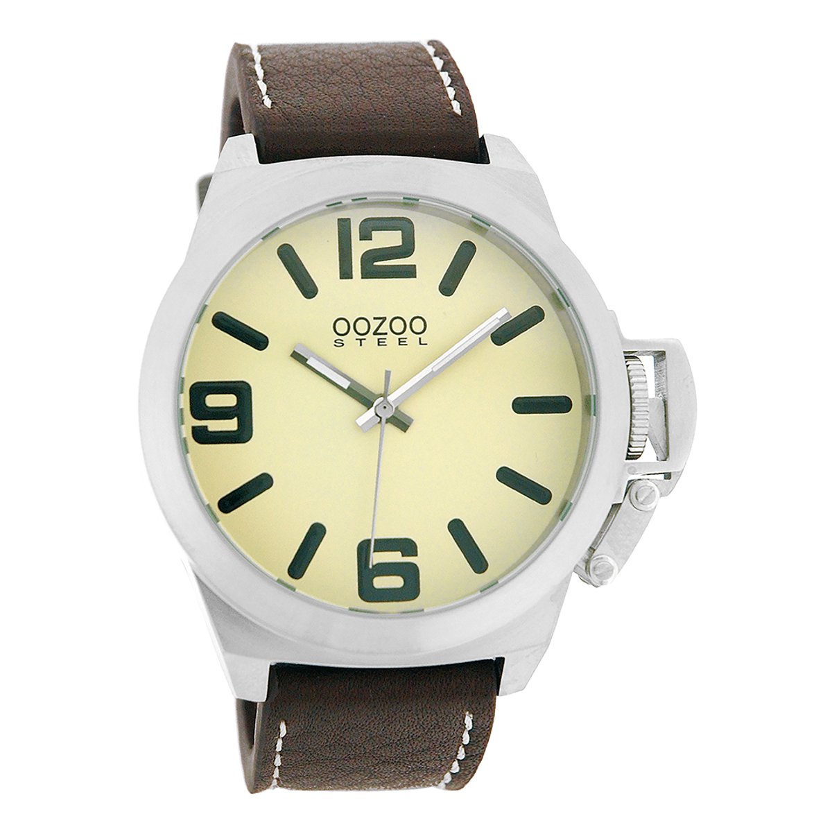 OOZOO Timepieces - Zilverkleurige horloge met bruine leren band - OS008