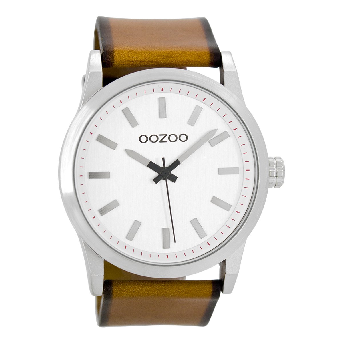 OOZOO Timepieces - Zilverkleurige horloge met cognac leren band - C7036