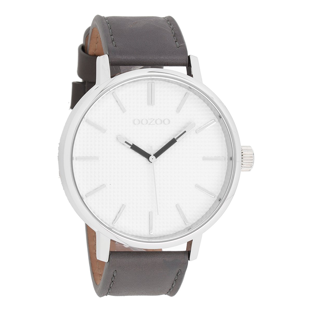 OOZOO Timepieces - Zilverkleurige horloge met donker grijze leren band - C9000