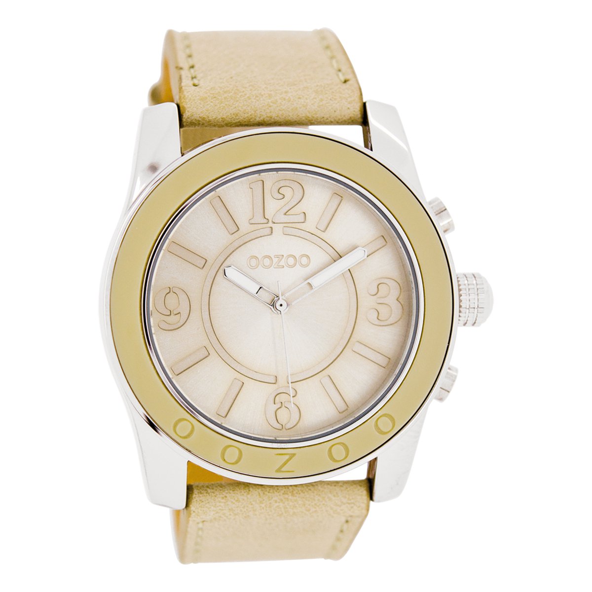 OOZOO Timepieces - Zilverkleurige horloge met zand leren band - C6265