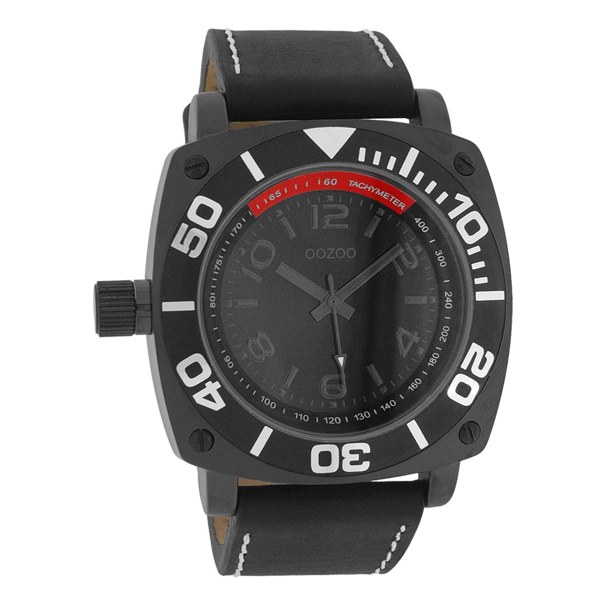 OOZOO Timepieces - Zwarte horloge met zwarte leren band - C2284