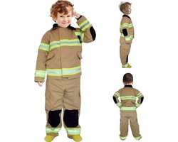 Joya Kids® Brandweer kostuum kind Bruin Geel | Brandweerpak kinderen | Carnavalskleding | Carnaval kostuum | Jongen | Maat M | 5 tot 6 jaar