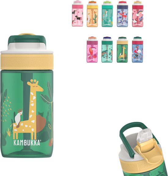 Kambukka Lagoon Drinkfles voor kinderen 400ml Safari Jungle - met geïntegreerd rietje - drinkbus kinderen - drinkbeker voor school