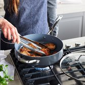 GreenPan Valencia Pro Aluminium Hapjespan met deksel Ø 28cm - 4.2L - PFAS-vrij - inductie - Ovenbestendig 220 graden - Vaatwasserbestendig - RVS handvaten - Grijs