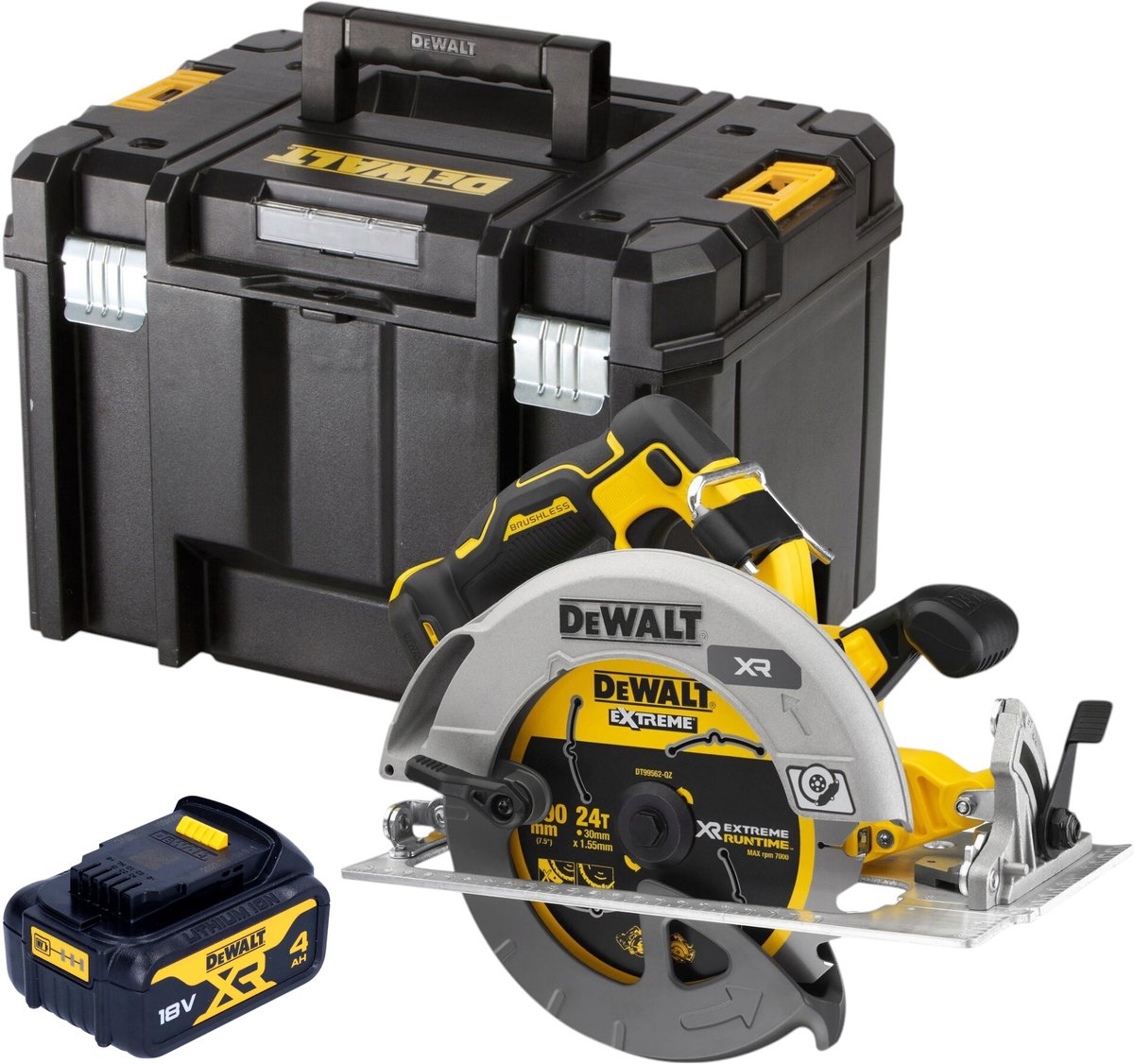 DeWalt DCS 573 NT Accucirkelzaag 18 V 190 x 30 mm borstelloos + 1x accu 4.0 Ah + TSTAK - zonder lader