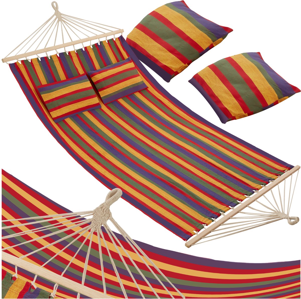 tectake® - 2 persoons hangmat Eden kleurrijk gestreept - 403568