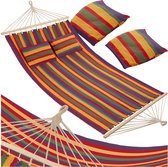 Bol.com tectake® Dubbele hangmat voor 2 personen - Inclusief 2 kussens en spreidstokken - Ligvlak ca. 230x145 cm - Draagvermogen... aanbieding