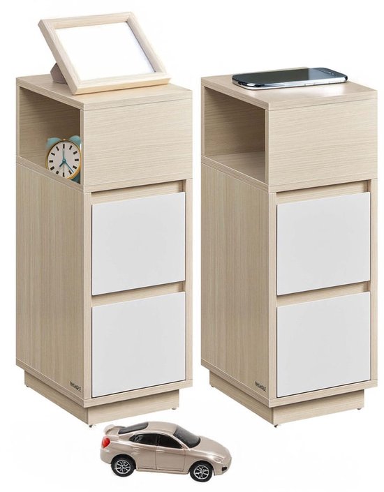 Homesy Smal nachtkastje set van 2 – Met lades naturel beige –wolkenwit