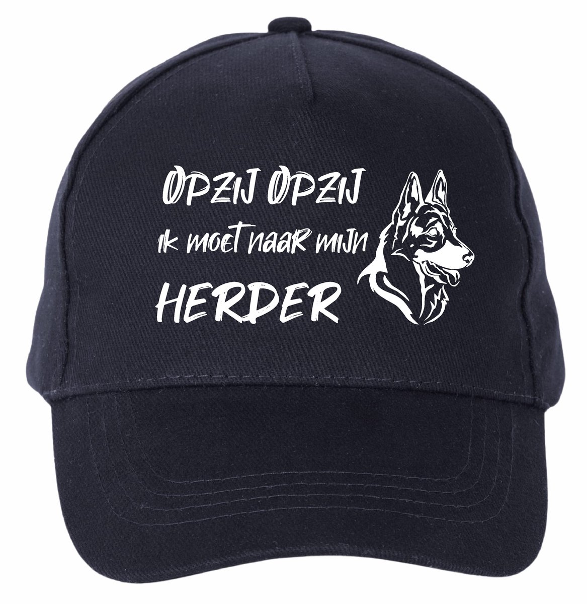 Mijncadeautje - 5 panel - Cap - Verstelbaar - Pet van 100% dik geborsteld katoen- unisex - opdruk wit - Opzij Opzij naar mijn Herder - navy blauw