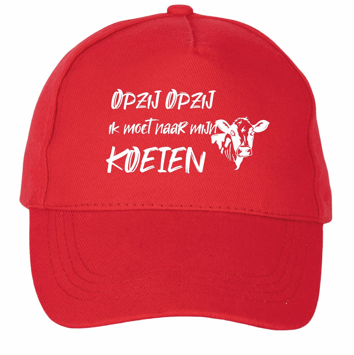 Mijncadeautje - 5 panel - Cap - Verstelbaar - Pet van 100% dik geborsteld katoen- unisex - opdruk wit - opzij opzij naar mijn koeien - rood