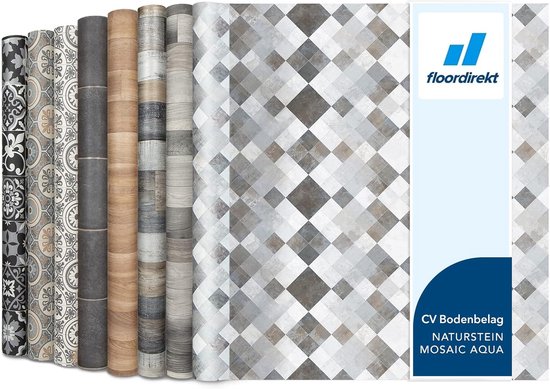 Sols PVC FLOORDIREKT - Toscana Aqua - Sols Vinyl - Aspect carrelage - Épaisseur 2,7 mm - 200 x 200 cm