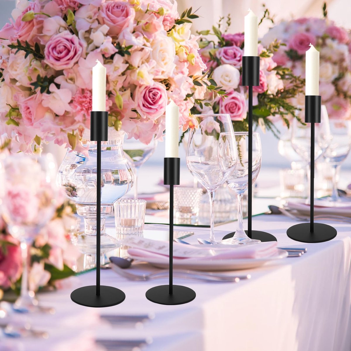 My Ninki ® Elegante Zwarte Kaarsenhouderset voor Feestelijke Tafeldecoratie en Romantische Avonden