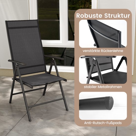 Set van 2 tuinstoelen, hoge rugleuning, klapstoelen met 7-voudig, balkonstoelen, tot 180 kg belastbaar, terrasstoelen voor tuin,ZB33794 terras, balkon, bruin