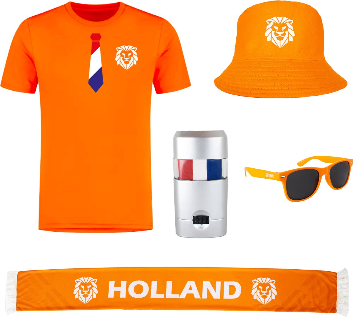 WK voetbal shirt Gentleman met sjaal, bucket hat, zonnebril en schminkstift - Voetbalshirts volwassenen - WK voetbal - Oranje shirt - Polyester sportshirt - Accessoires - Maat S