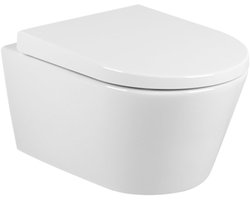 QeramiQ Urby hangtoilet – compact – spoelrandloos – 35 x 48,3 cm – met softclose zitting – glans wit