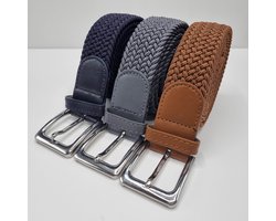 3 pack deal - Elastische riem - gevlochten broekriem - dames en heren riemen - Kleur 1 Bruin 2 Grijs 3 Blauw 115 cm