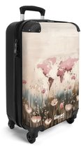 NoBoringSuitcases.com® - Valise cabine Carte du monde - Rose - Fleurs - Bagage à main - Valise de voyage - Valise chariot - Valises 55x40x20 cm - 55x35x25 cm