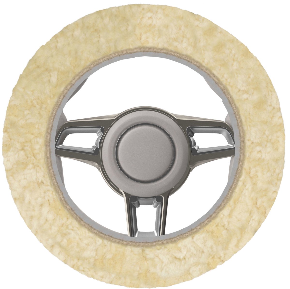 Walser Lamsvel Stuurwielhoes Auto -universele stuurwielbeschermer beige