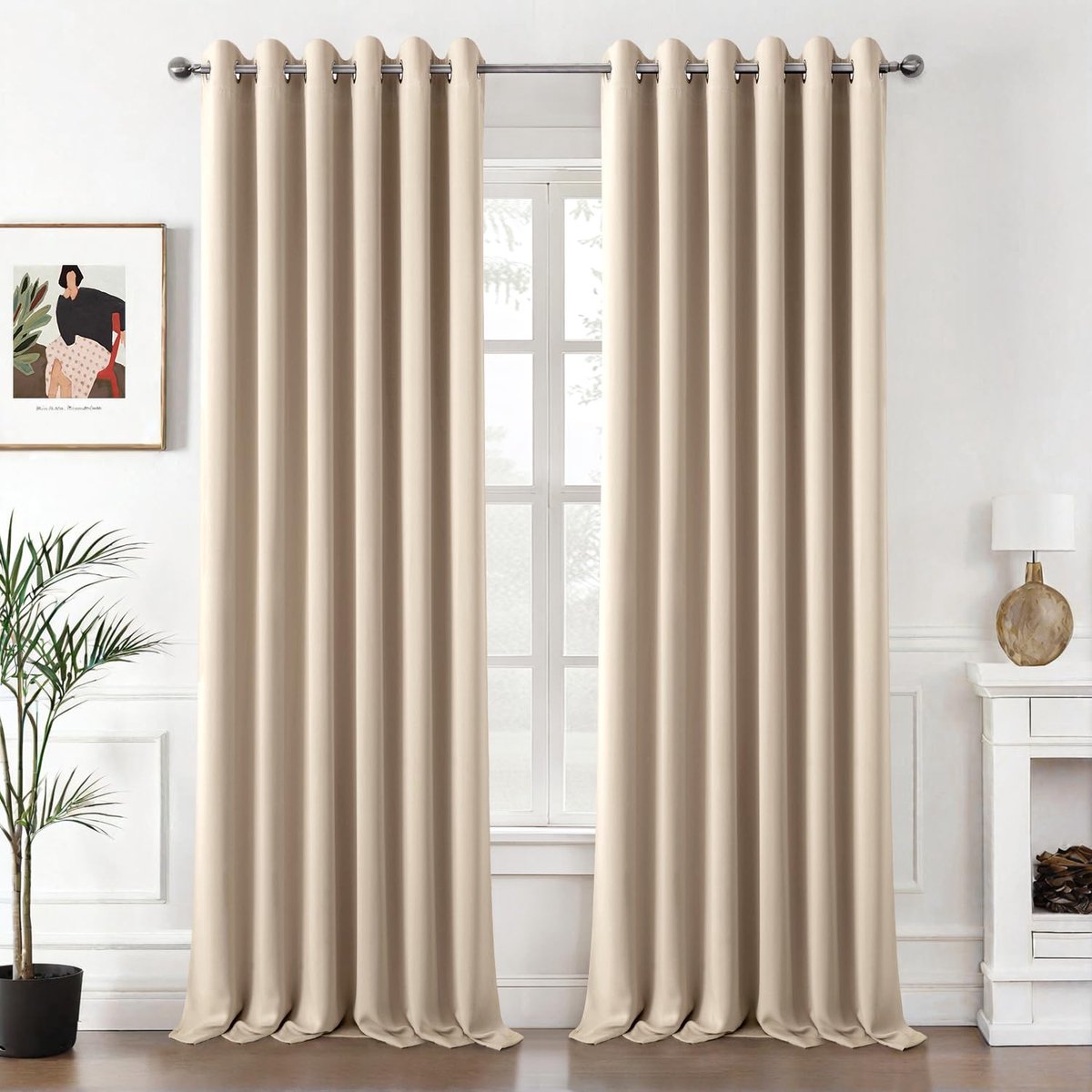 My Ninki ® Extra Brede Verduisteringsgordijnen met Ingestanste Ringen voor Slaapkamer en Woonkamer, Set van 2 Stuks beige