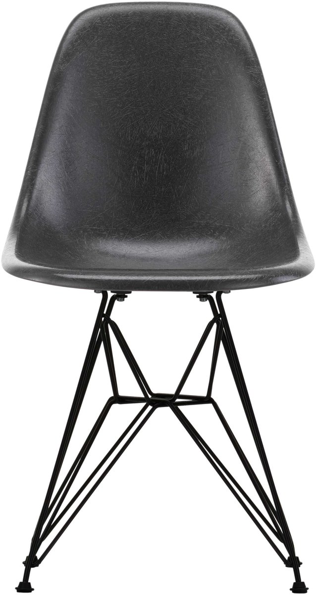 Eames DSR Fiberglass stoel zwart onderstel, elephant hide grey