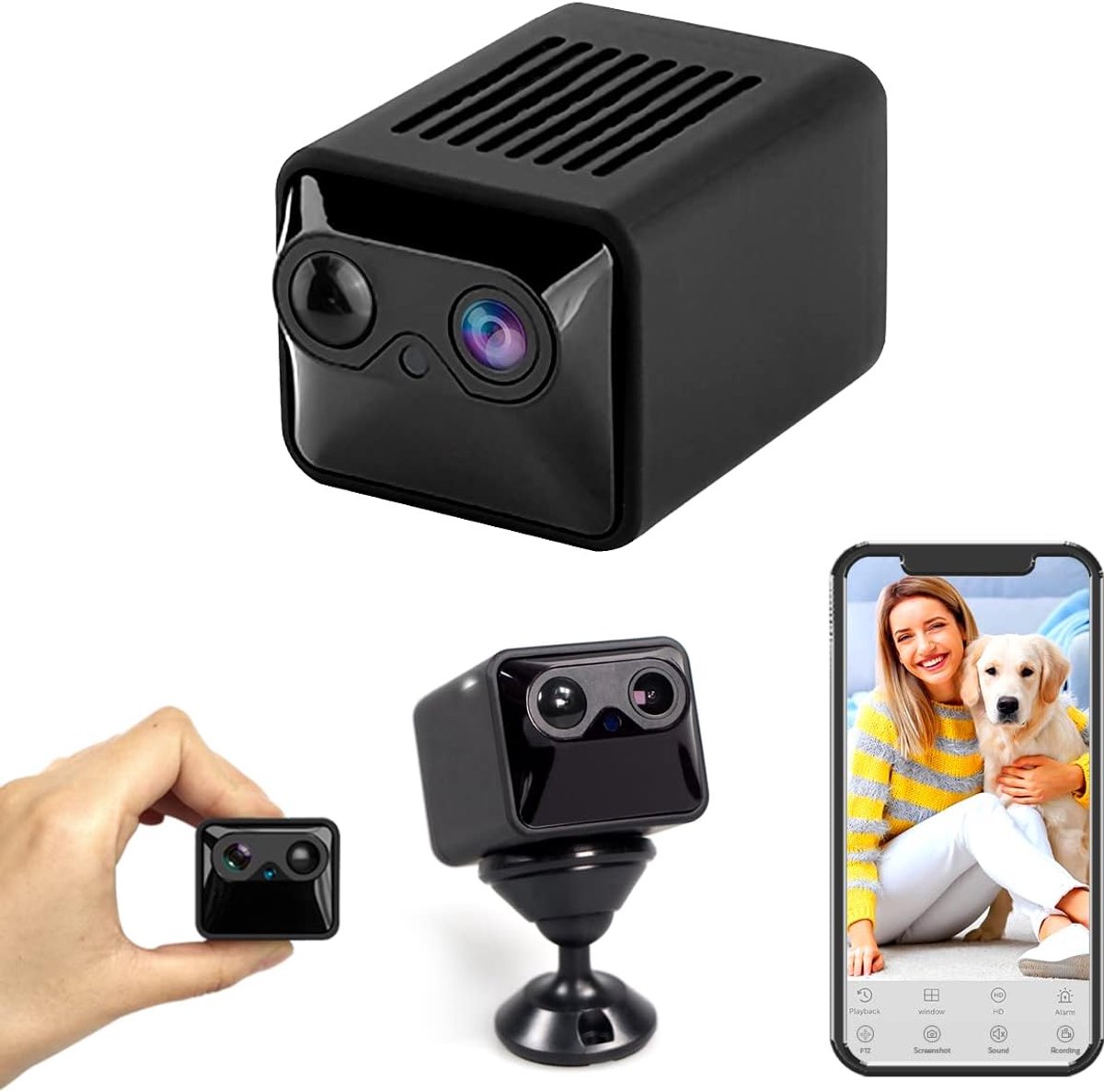 Draagbare WIFI Mini Bewakingscamera - Binnen en Buiten, Baby- en Huisdiermonitor met Bewegingssensor en Nachtzicht, HD 1080P