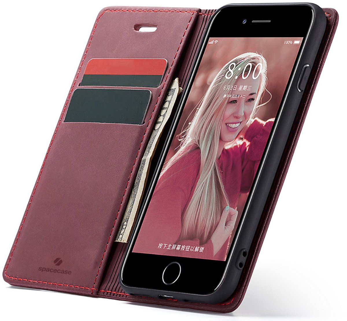 Spacecase Case Wallet Cover Voor Iphone 6 6S Rood Met Zak