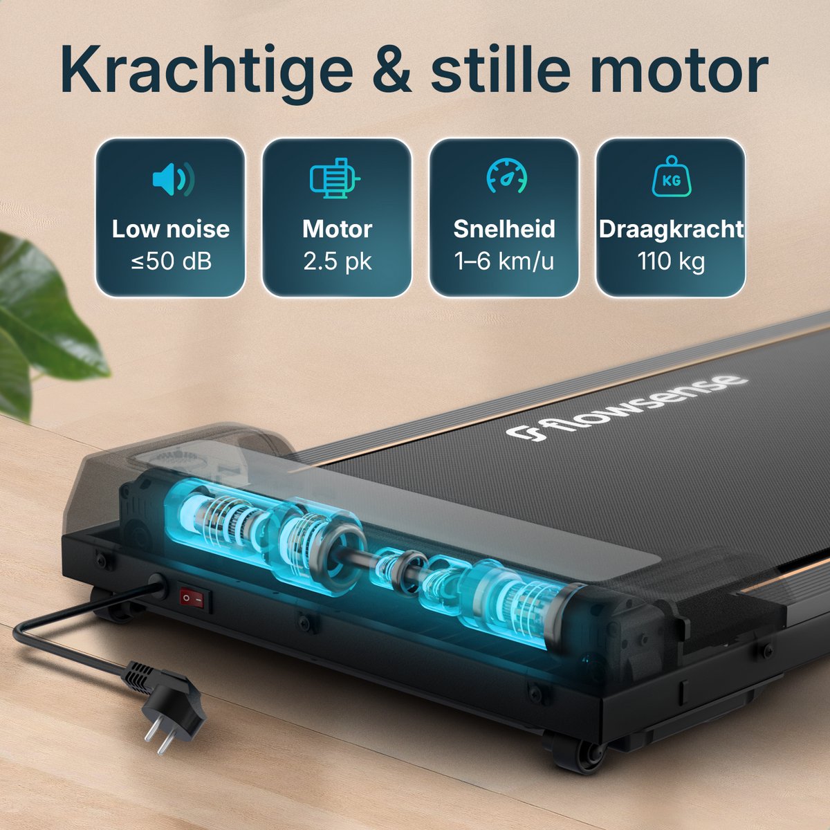 Afbeelding 3 van Flowsense Loopband (1-6 km/u) Walking Pad - Wandelband - Loopbanden voor Thuis - Treadmill - Loopband Elektrisch - Loopband Fitness