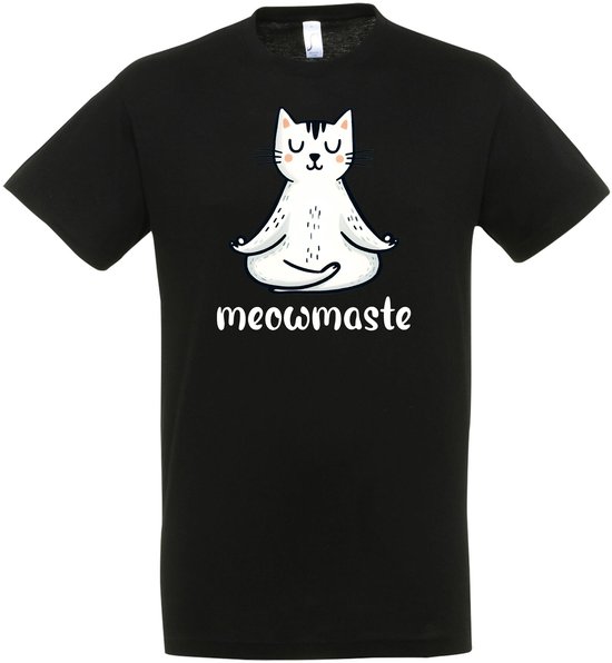 Meowmaste T-shirt – Yoga T-shirt – Fun T-shirt – Yoga Kat - Meditatie - Zwart – Grappig shirt - Yoga Kleding – Meditation - Kat - Leuk Cadeau – Yoga shirt Dames – Yoga shirt Heren – Unisex - Maat S