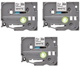 Drie witte Brother TZe-231 label cassettes, 12 mm breed, gelamineerd.