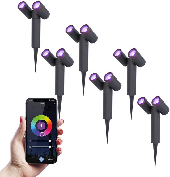 HOFTRONIC™ 6x Pinero double smart dimbare LED prikspot - RGBWW - WiFi & Bluetooth - GU10 - 5.5 Watt - Google assistant & Amazon Alexa - Kantelbaar - 3 jaar garantie